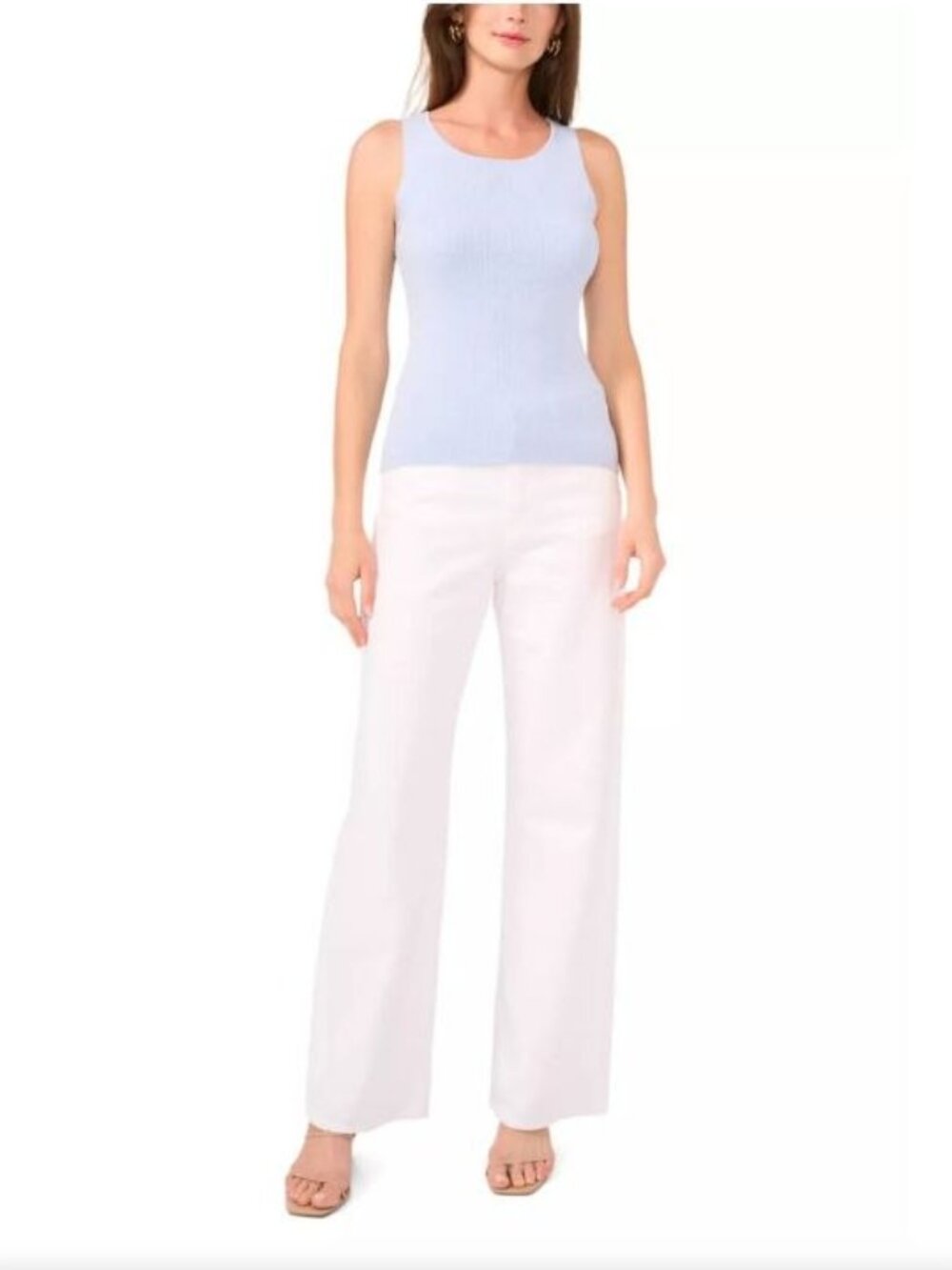 $59 Vince Camuto Women's Sleeveless Lurex Sweater Tank Top Blue Silver Size L